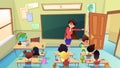 Teacher Excluding Pupil from Class Cartoon Vector Royalty Free Stock Photo