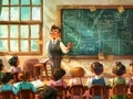 A Teacher Explaining a Lesson to a Class of Students in a Sunny Classroom Royalty Free Stock Photo