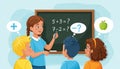 Teacher explaining math to students at. Royalty Free Stock Photo
