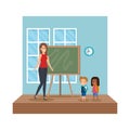 Teacher female with school kids classroom scene Royalty Free Stock Photo