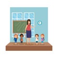 Teacher female with school kids classroom scene Royalty Free Stock Photo