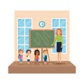 Teacher female with school kids classroom scene Royalty Free Stock Photo