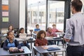 Teacher in front of elementary school class, back view Royalty Free Stock Photo