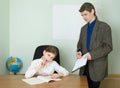 Teacher and girl with tablet Royalty Free Stock Photo