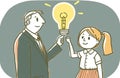 A teacher is giving light bulb to a students, for Education and Knowledge concept, Generative AI Royalty Free Stock Photo