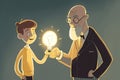 A teacher is giving light bulb to a students, for Education and Knowledge concept, Generative AI Royalty Free Stock Photo