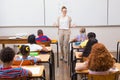 Teacher giving a mathematics lesson in classroom