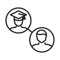 Teacher and graduate student online education and development elearning line style icon