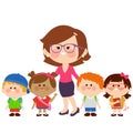 Teacher and group of children students. Vector illustration