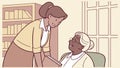 Teacher guiding elderly student, symbolizing lifelong learning and support, vector design Generative AI Royalty Free Stock Photo