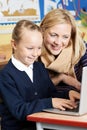 Teacher Helping Female Elementary School Pupil In Computer Class Royalty Free Stock Photo