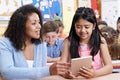 Teacher Helping Group Of Elementary School Children In Computer Royalty Free Stock Photo