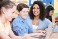 Teacher Helping Group Of Elementary School Children In Computer Royalty Free Stock Photo