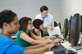 Teacher Helping Students In Computer Lab Royalty Free Stock Photo