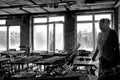 Teacher in her former classroom in Pripyat town Royalty Free Stock Photo