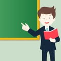 Teacher holding book pointing green board Royalty Free Stock Photo