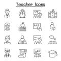 Teacher icon set in thin line style