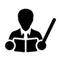 Teacher Icon Vector Male Person Profile Avatar with a Book in Glyph Pictogram Symbol illustration