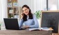 teacher with laptop having online class at home Royalty Free Stock Photo