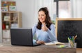 teacher with laptop having online class at home Royalty Free Stock Photo