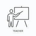 Teacher line icon. Vector outline illustration of man near blackboard. Business education lesson pictorgam