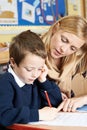 Teacher With Male Elementary School Pupil With Problem Royalty Free Stock Photo