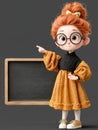 Teacher Mascot Chibi Character Points at an Imaginary Board in a Blank Setting, Ready to Share Knowledge and Engage With Royalty Free Stock Photo
