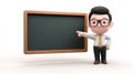 Cheerful Teacher Mascot Chibi Points at Blank Board in Fun Teaching Pose With No Distractions in the Background Royalty Free Stock Photo