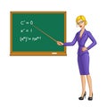 Teacher near blackboard