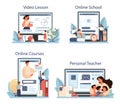 Teacher online service or platform set. Profesor standing Royalty Free Stock Photo