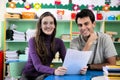 Teacher and parent in classroom Royalty Free Stock Photo
