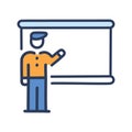 Teacher presentation board. Instructor giving a lesson on a whiteboard. Education, learning, teaching, training, presentation, Royalty Free Stock Photo
