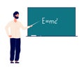 Teacher professor at blackboard. man teaching physics in classroom college. online education and back to school vector Royalty Free Stock Photo