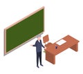 Teacher, professor standing in front of blank school blackboard. School master in glasses instructor Royalty Free Stock Photo