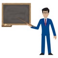 Teacher, professor standing in front of blank school blackboard vector illustration. School teacher in glasses, male Royalty Free Stock Photo