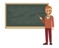 Teacher, professor standing in front of blank school blackboard vector illustration