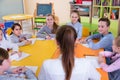 Teacher and pupils working in classroom at elementary school Royalty Free Stock Photo