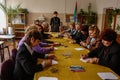 Teacher's day in a rural school in Kaluga region of Russia. Royalty Free Stock Photo