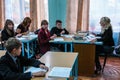 Teacher's day in a rural school in Kaluga region of Russia. Royalty Free Stock Photo