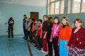 Teacher's day in a rural school in Kaluga region of Russia. Royalty Free Stock Photo