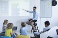 Teacher shows on an interactive whiteboard Royalty Free Stock Photo