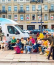 Teacher, sketching students, street, Russia Royalty Free Stock Photo