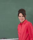 Teacher standing by chalkboard