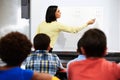 Teacher Standing In Class Using Interactive Whiteboard