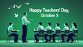 Teacher standing with students seated at desks in classroom setting Royalty Free Stock Photo