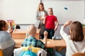 Teacher and student in the classroom during the first maths lesson Royalty Free Stock Photo