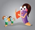Teacher Teaching her Students. Pencil Character. Royalty Free Stock Photo
