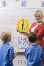 Teacher Teaching Kids To Tell Time