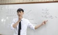 Teacher is teaching physics to students during the new school days after a long break, High school student classroom Royalty Free Stock Photo