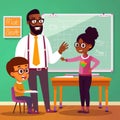 The teacher tells the children a lesson at the blackboard. Generative AI